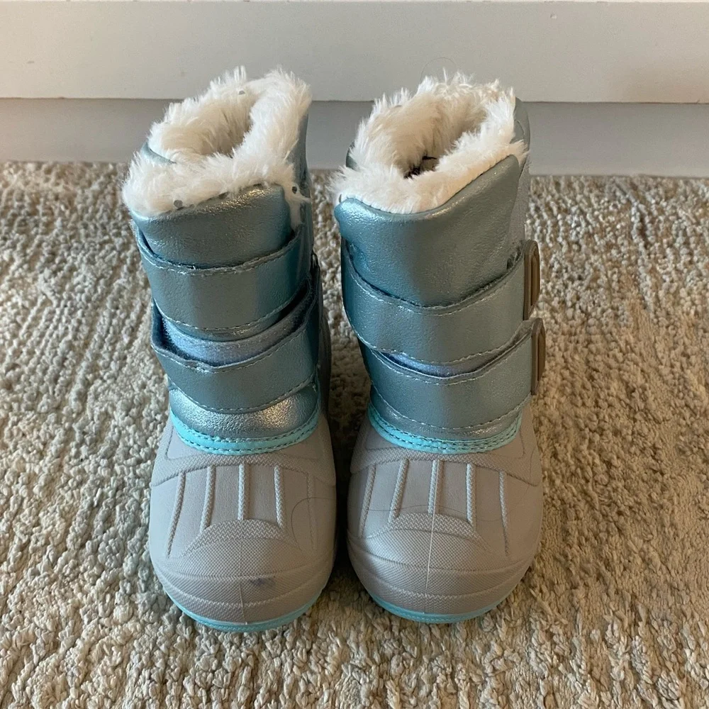 Cat & Jack Blue Gray Metallic Snow Boots Toddler Girl's Size 6 ThermoLite
